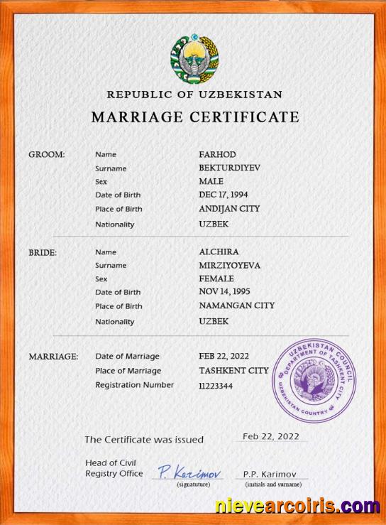 Uzbekistan marriage certificate